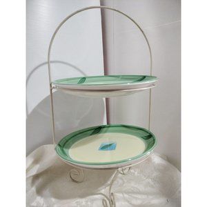 Pier One La Primula 2 Platter W/2 Level Round Stand Made In Italy  10"1/2 X20"